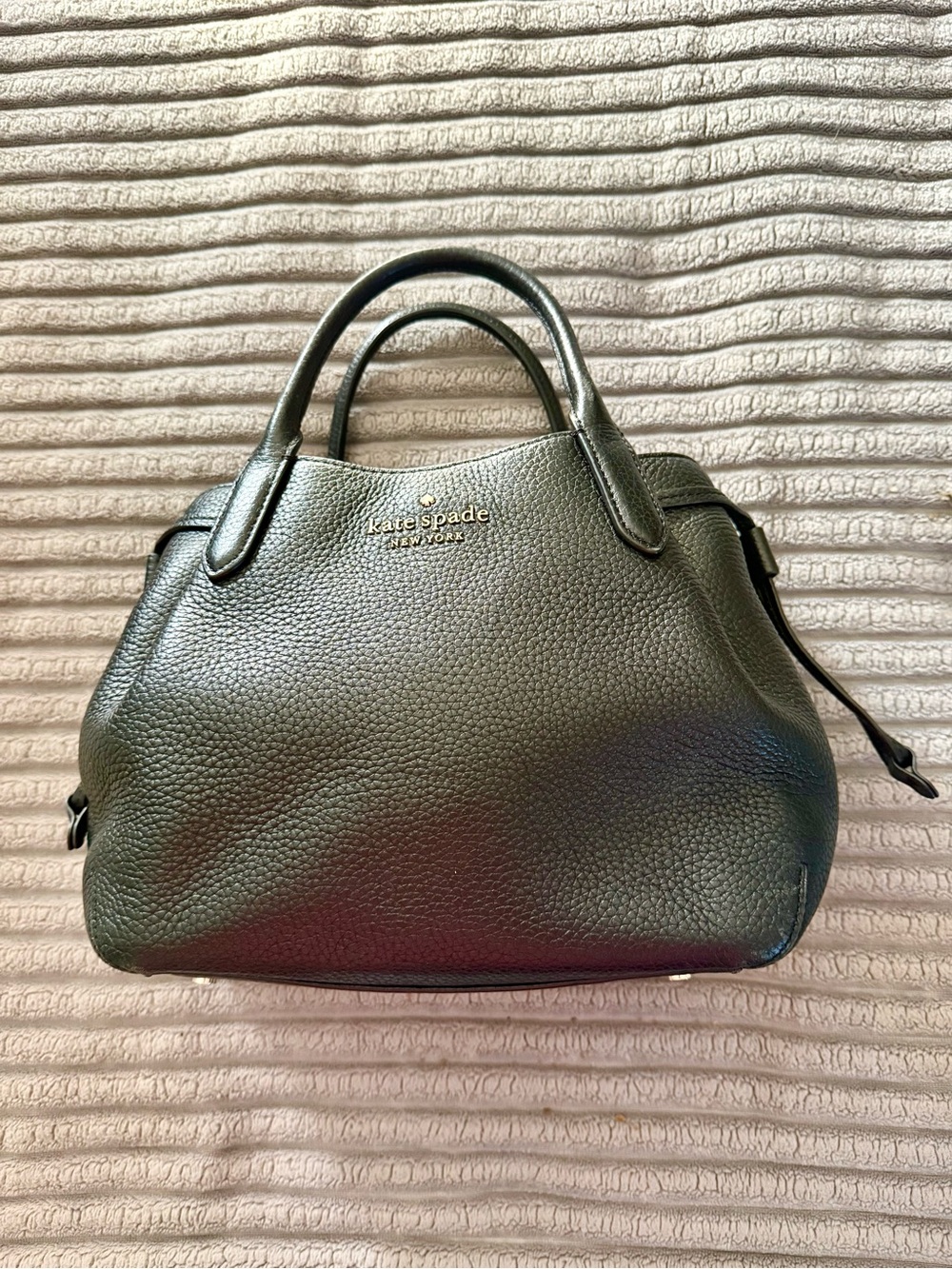 kate spade black pebbled leather satchel with gold logo